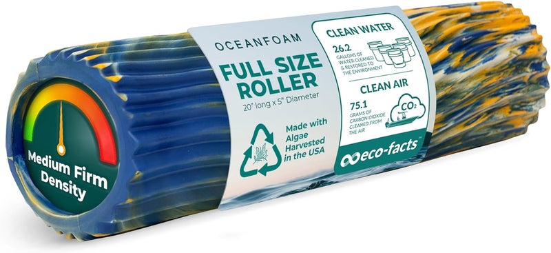 Oceanfoam Tidal Roller - Royal, Gold & Natural Marbled - Muscle Massage Foam Roller for Back Pain & Stretching - Firm & Ergonomic Wide Wave Textured - Yoga, Athletics, & Wellness - Full Size, 20" x 5" - Image 1